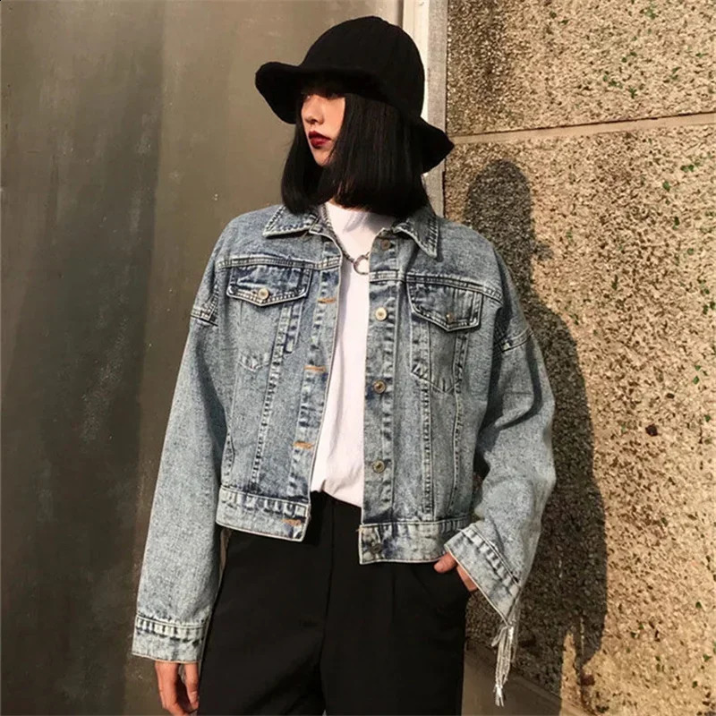 High Quality Denim Jackets Female Spring And Autumn Sequined Tassels Loose Streetwear Womens Outerwear Coats 250116