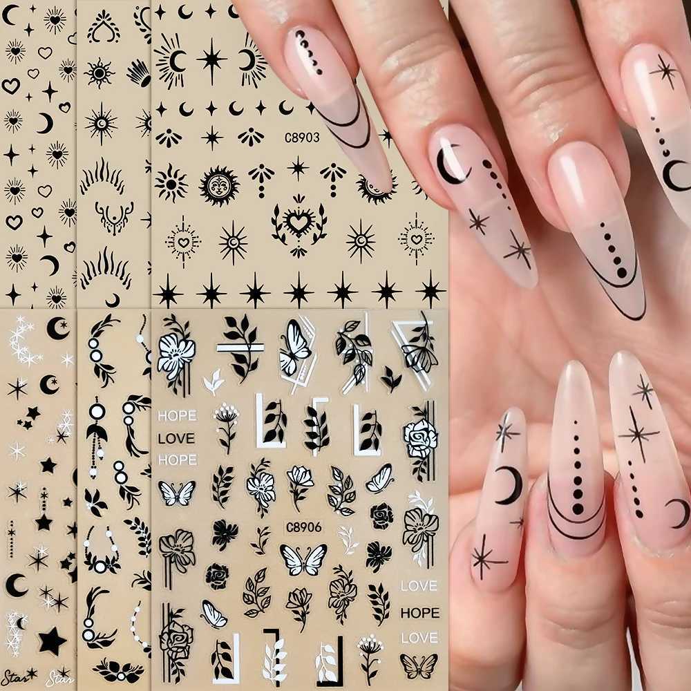 6pcs Golden Bronzing Nail Art Stickers Decals Sun Moon Star Pattern Gothic Nails Sliders For DIY Witchy Acrylic Nails DecorationXJ250120