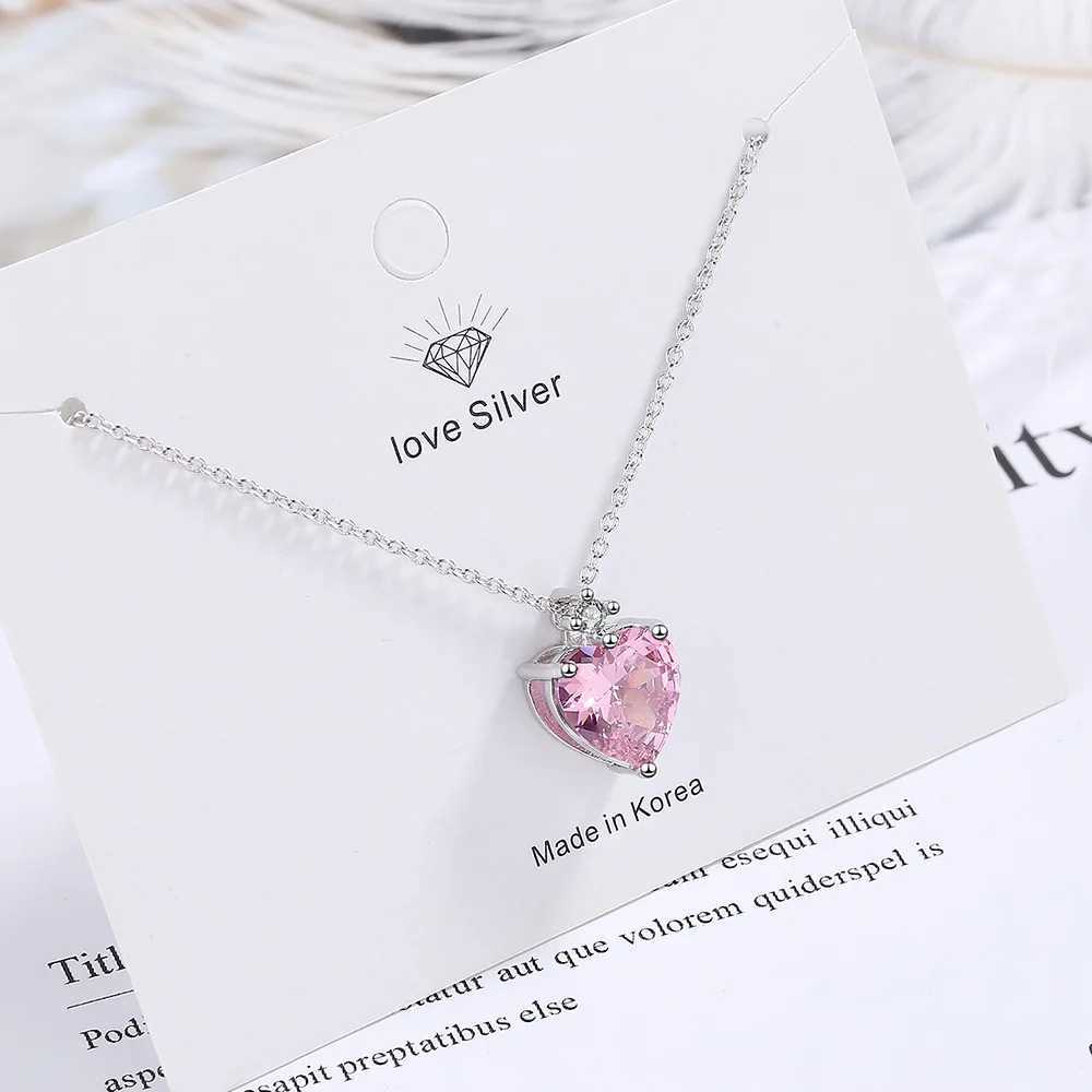 New in 925 Sterling Silver Heart Pink Zircon Womens Neck Chain Necklaces Luxury Jewelry Wholesale Offers WithXJ250114