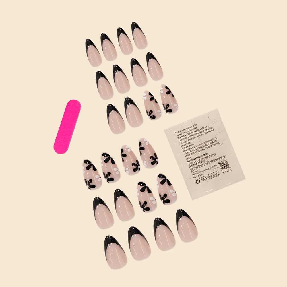 Women Girls 24Pcs Short Pink French Style Water Droplets Black White Small s Simple Versatile Nail Art Fake Nails SetW250120