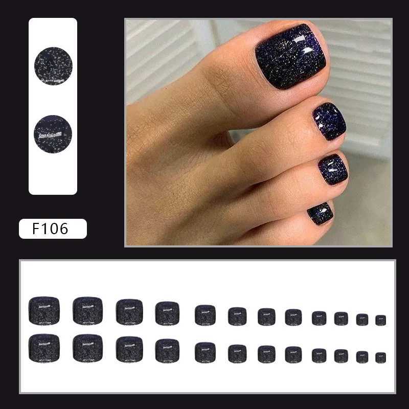 Deep Blue Galaxy Press on Nails Fake Nails Tips with Sticker False Toenail Design Butterfly Lovely Girl False ToenailW250120