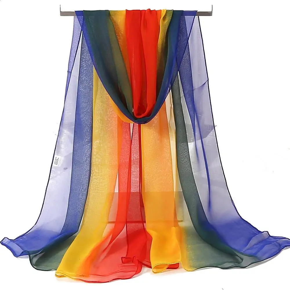 Women Foulard Gradient Solid Color Chiffon Georgette Scarf Bandana Elegant Long Shawl Hijab Summer Sun Protection 250120