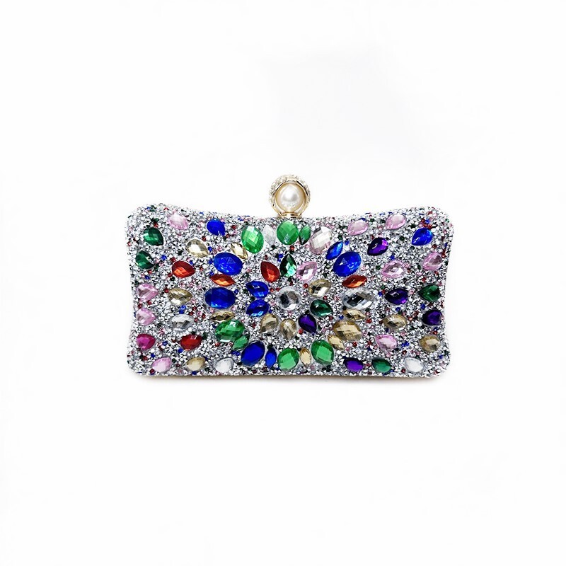 TEMU Fashion Colored Water Sparkling Inlaid Diamond Banquet Handbag Evening Dress Bag