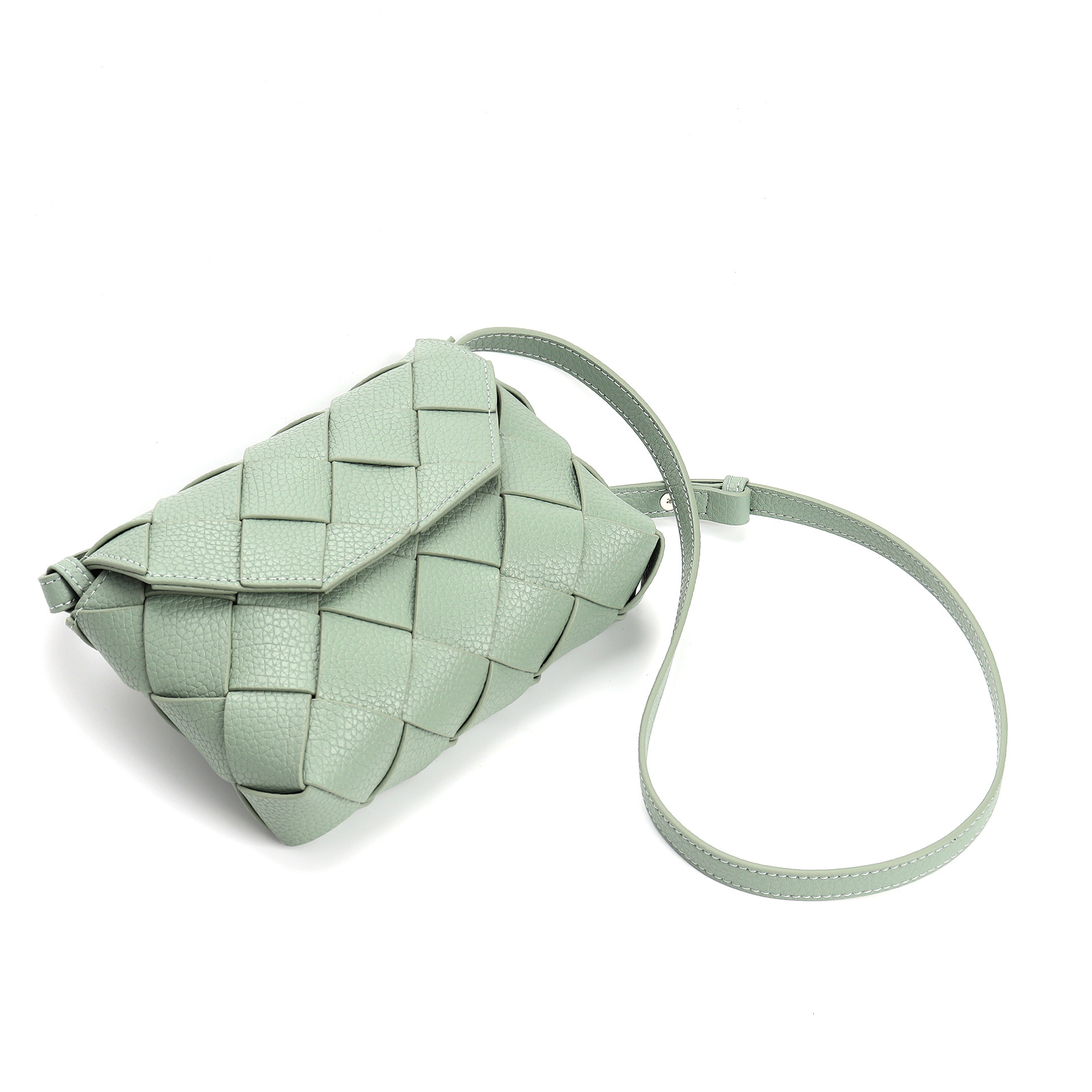 Bag 2024 Autumn New Diagonal Woven Lychee Patterned Cowhide Commuting Small Square Bag, Single Shoulder Fashionable And Versatile