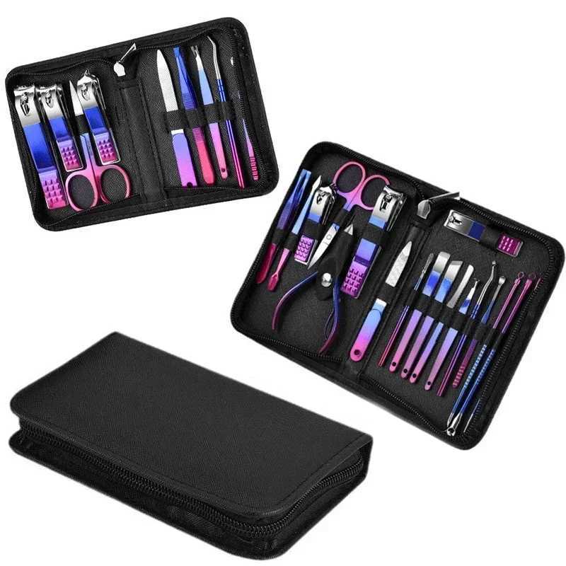 Manicure Set Stainless Steel Gradient Professional Pedicure Kit Nail Scissors Grooming Kit With Travel Case Manicure SetXJ250116