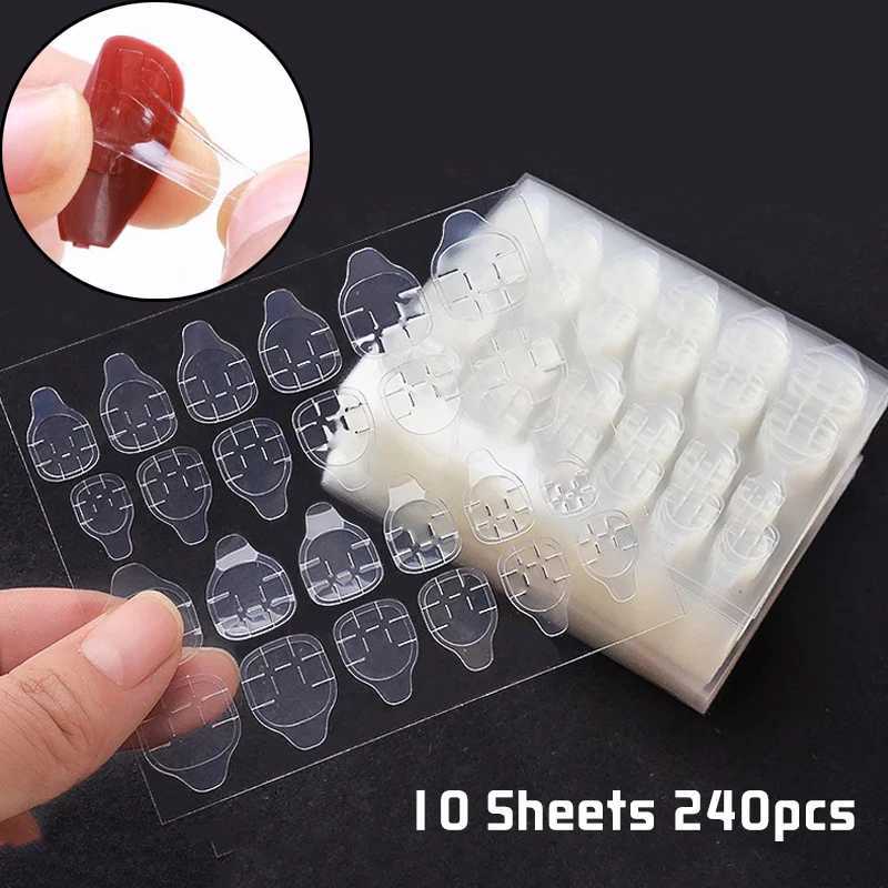 10Sheets False Nail Glue Sticker DIY Fake Nails Tips Double Side Clear Jelly Gel Sticker Tape Glue Press On Nails Manicure ToolsXJ250120