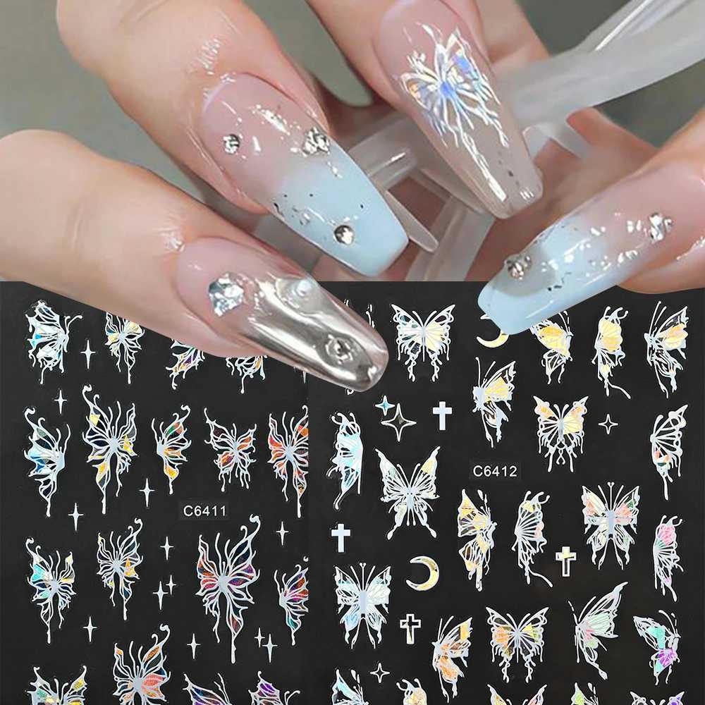 1pcs 3D Aurora Laser Butterfly Nail Art Stickers Shiny Holographic Butterflies Nail Decals 8*10cm Self-Adhesive Nail DecorationsXJ250120