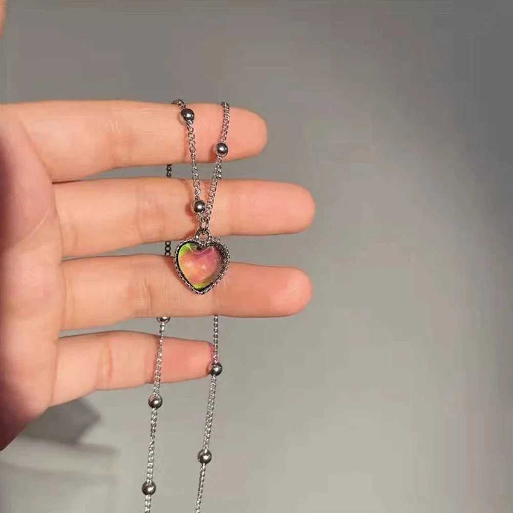 Feeling Emotional Sensitive Discoloration Love Pendant Necklace Stainless Steel Beaded Chain Necklace Gift Jewelry New FashionXJ250121