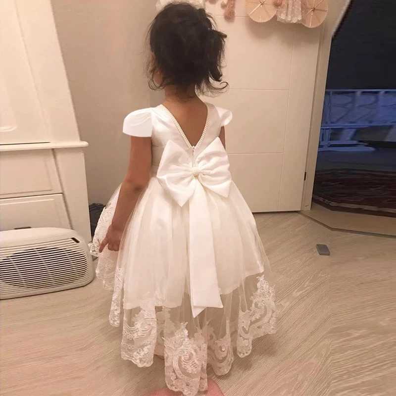Baby Girls Dress Beads Bow White Baptism Dress For Baby Girl Tutu 1st Year Birthday Party Dresses Puff Sleeves Toddler Clothes X250203