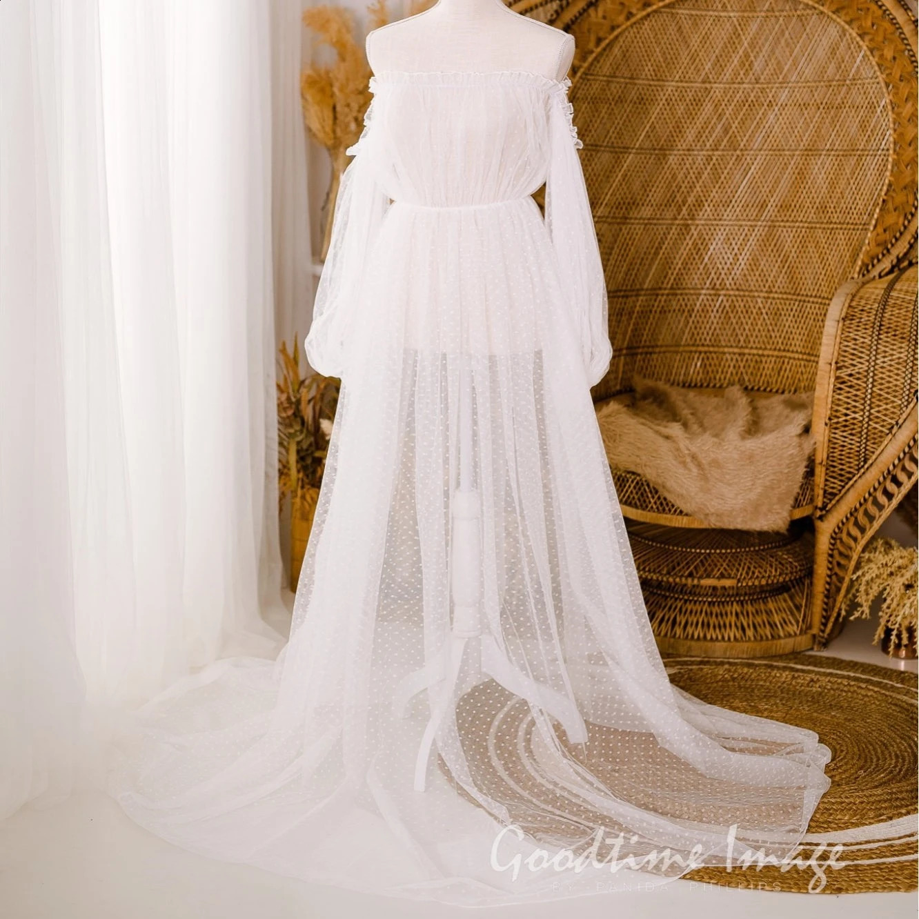 See Through Dot Tulle Maternity Po Shooting Long Dress Offthe Shoulder For Pregnant Woman Pography Props 250114z