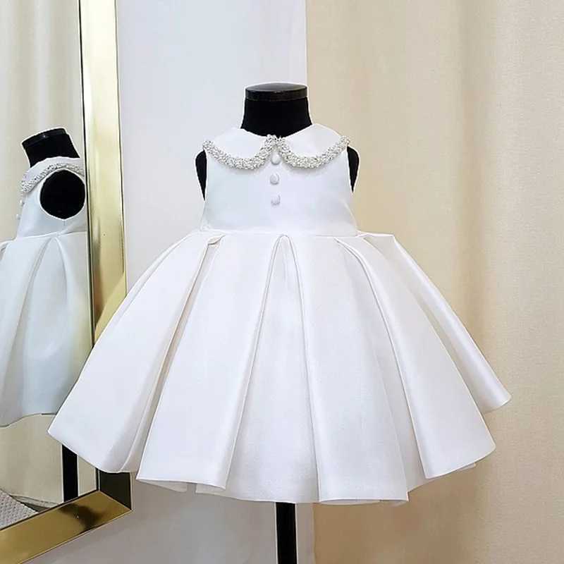 Baby White Baptism Dress For Girls Bridesmaid Party Dresses Pearl Children Clothes Bow Girl Birthday Princess Wedding Ball Gown X250203