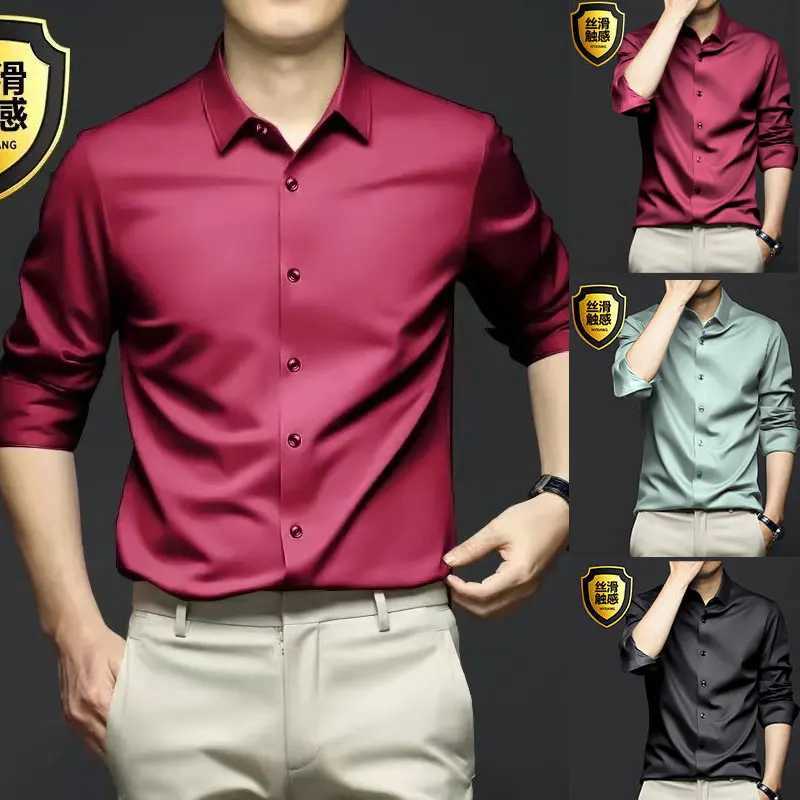 6XL mens shirt long sleeve silky dress Spring and Autumn free ironing Business casual fashion high quality slim breathableXJ250121