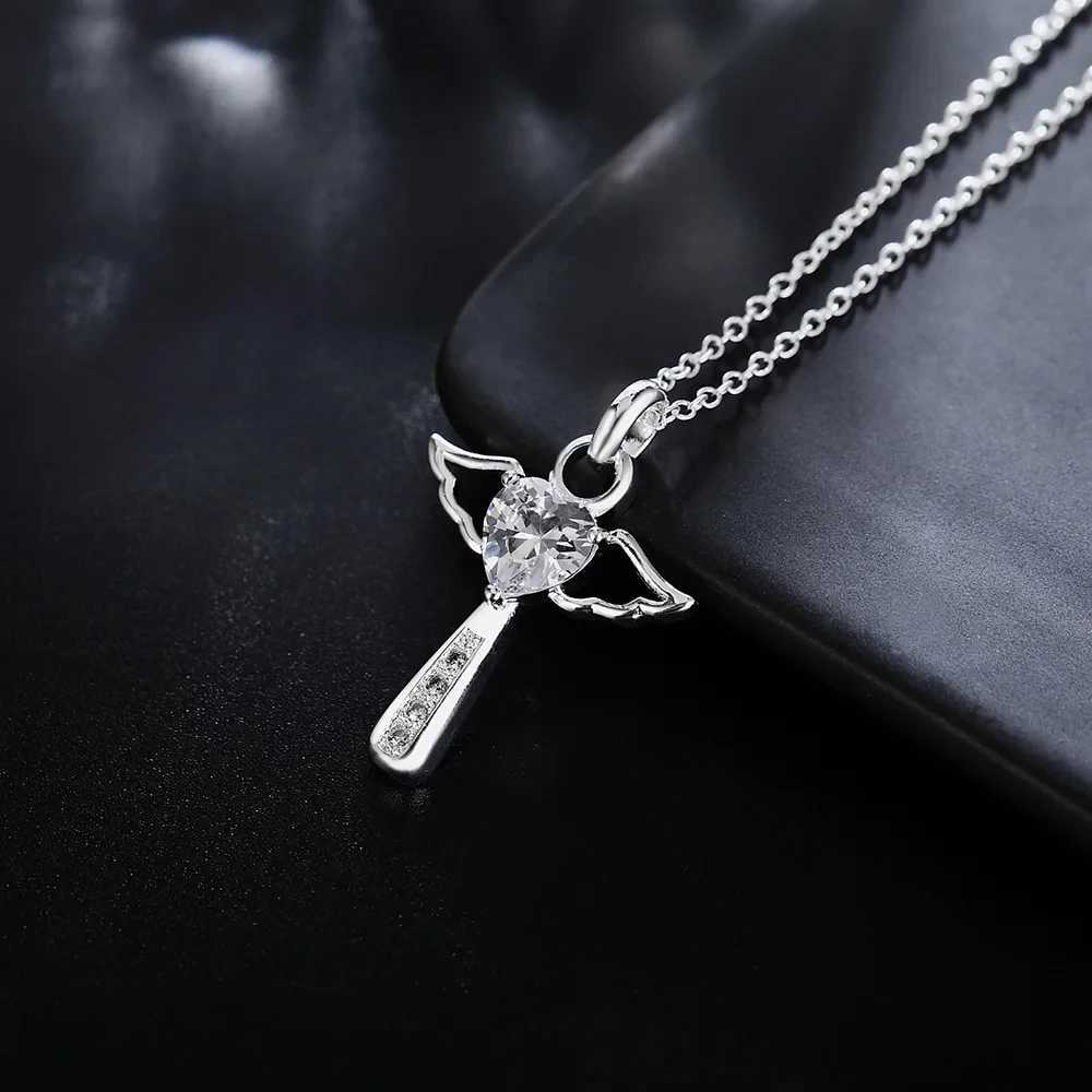 Fashion brand 925 Sterling Silver Necklace For Women luxury Wedding Jewelry angel crystal cross pendants chain neckalceXJ250114