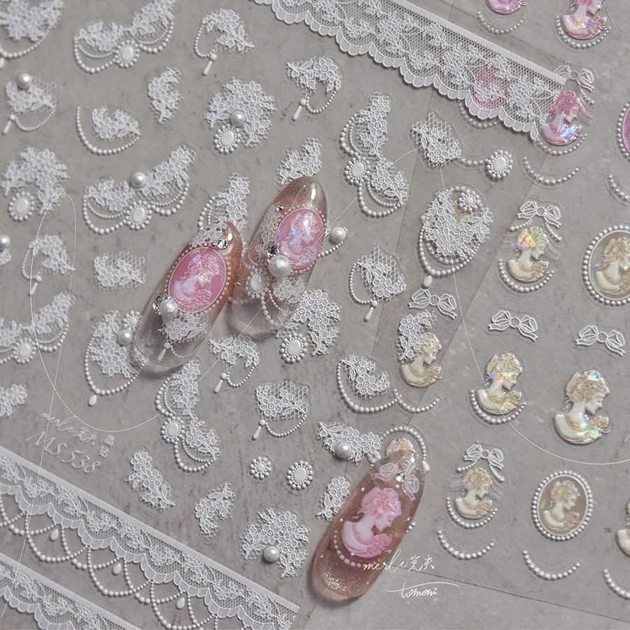 Japanese White Lace Flower High Quality 3D Embossing Adhesive Nail Stickers Nail Art Decoration Decals DesignXJ250120