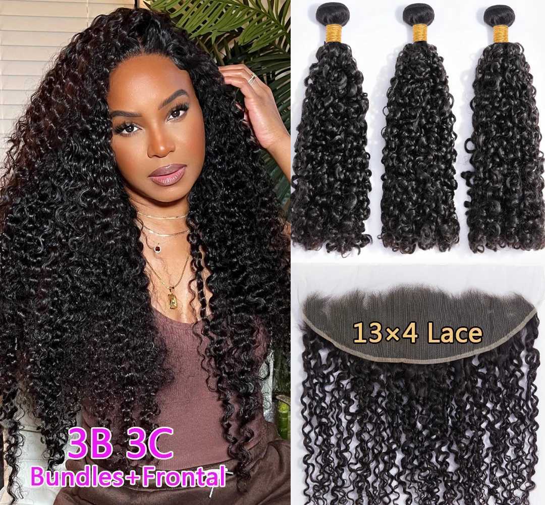 Brazilian 3B 3C Spirals Curly Bundles With Frontal 10A e Curl Virgin Human Hair Extension Kinky Curly Weave With CloXJ250120