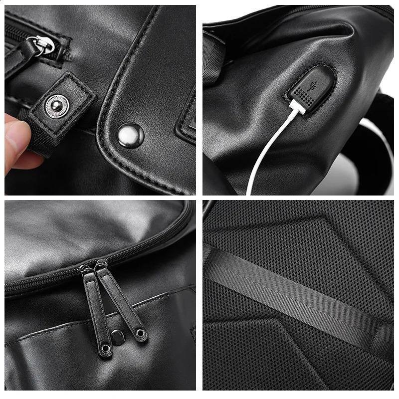 High Quality Backpack Men Leather Mens Backpacks USB Charging Back Pack 14 Inch Laptop Bag Large Capacity Travel Backbag 250122