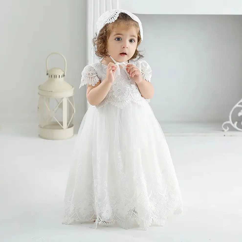 Infant Baby 1st Birthday Baptism Dresses for Kids Girls White Wedding Party Princess Gown Tulle Toddler Summer Clothes 0 1 2Y X250203