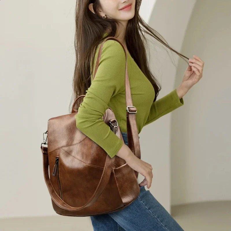 Fashion Solid Flap Pocket Backpacks High Quality PU Simplicity Bags for Women Large Capacity Interior Compartment Backpacks 250122