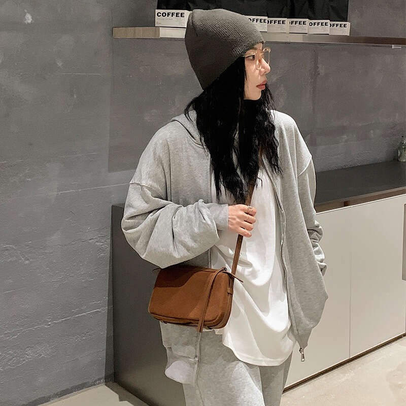 New Simple First Layer Cowhide Suede Square Flap Small Thin Design Daily-Use Women Crossbody Bag
