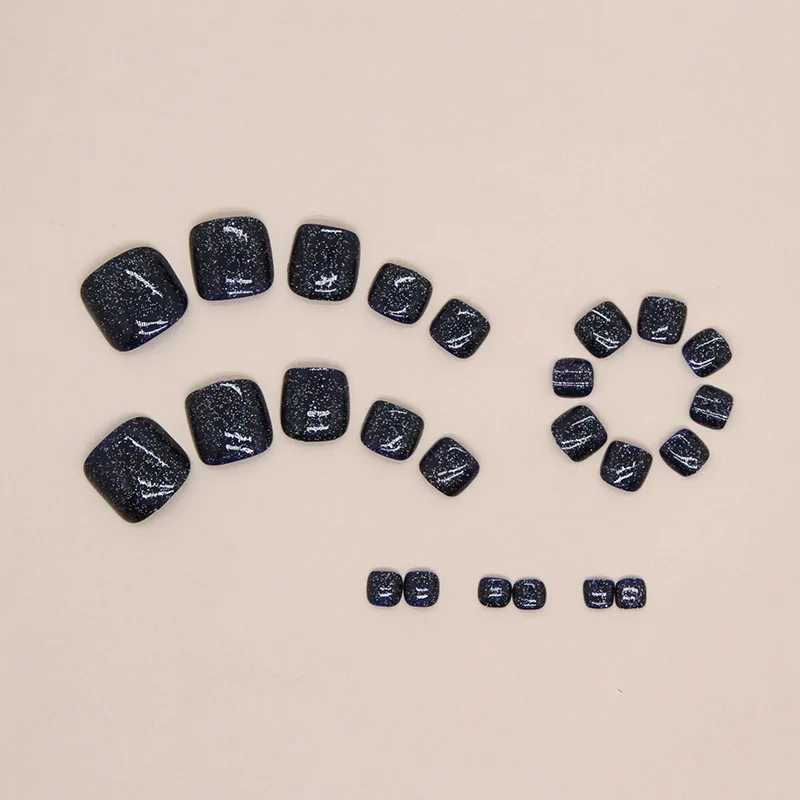 Deep Blue Galaxy Press on Nails Fake Nails Tips with Sticker False Toenail Design Butterfly Lovely Girl False ToenailW250120
