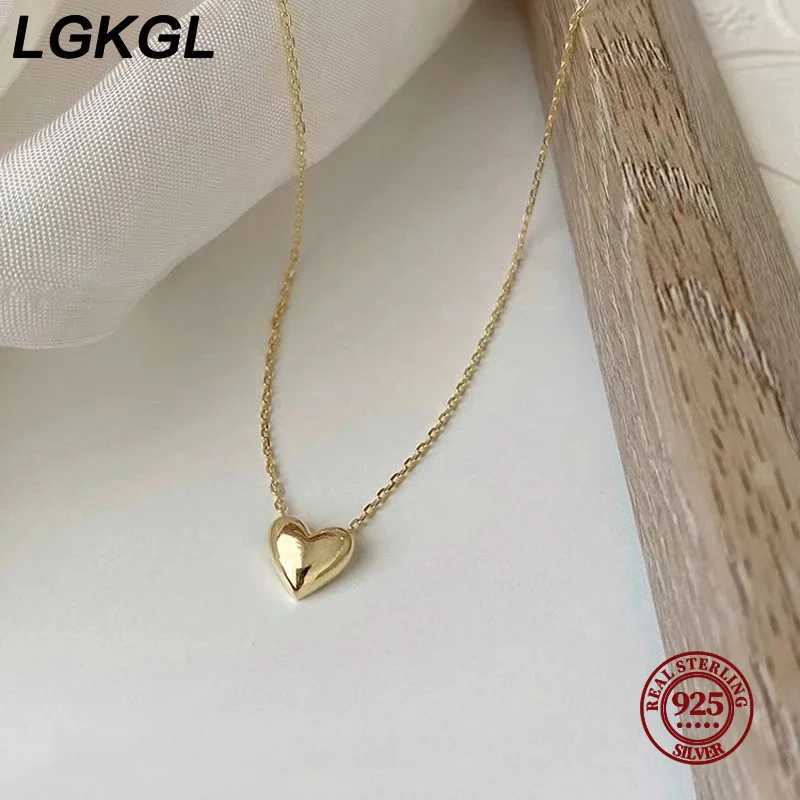 LGKGL 925 Sterling Silver Glossy Heart Pendant Plated 14K Gold Necklace Women Fashion Temperament Anniversary JewelryXJ250114