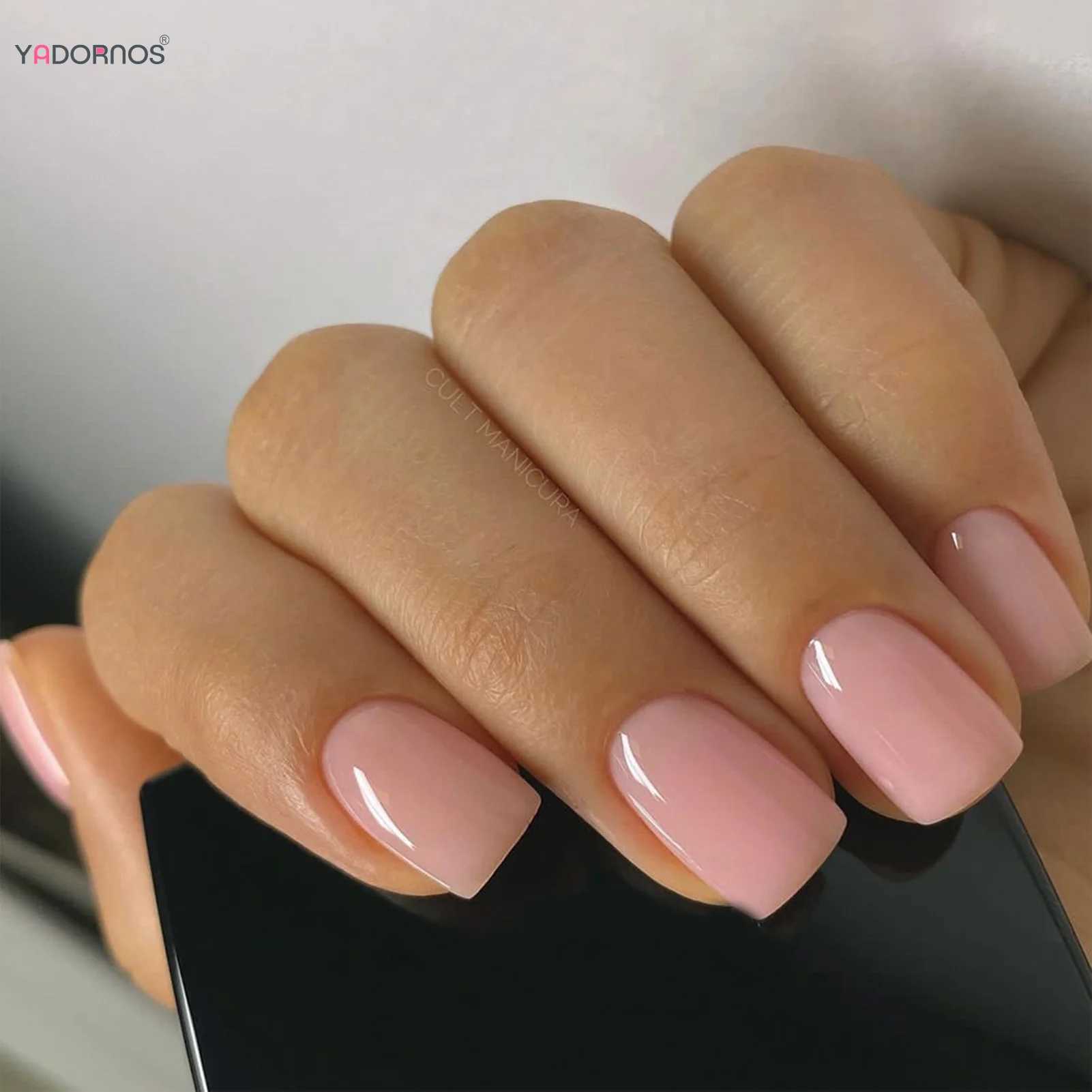 Pink Press on Nails Nude Color Short Square Fake Nails Full Cover Acrylic False Nails Tips for Women Girls DIY Charms ManicureW250120