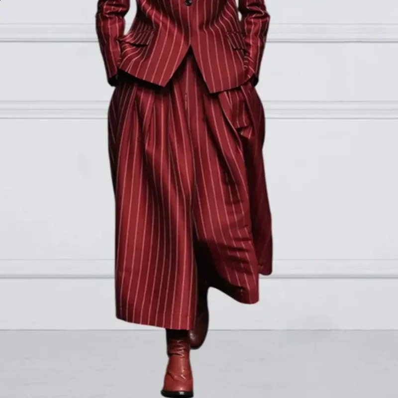 Modigirl Winter Clothes Trendy Pants Suits Set Office for Women 2024 Autumn British Striped Loose Wide Leg Womens England s 250114