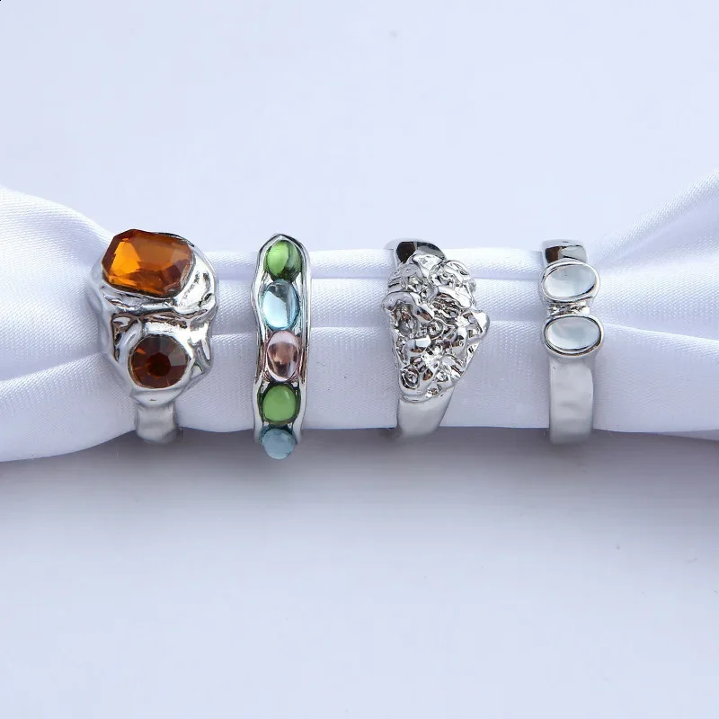 Multi color retro fashion gemstone ring colored resin temperature stone crystal ring womens jewelry set 250109