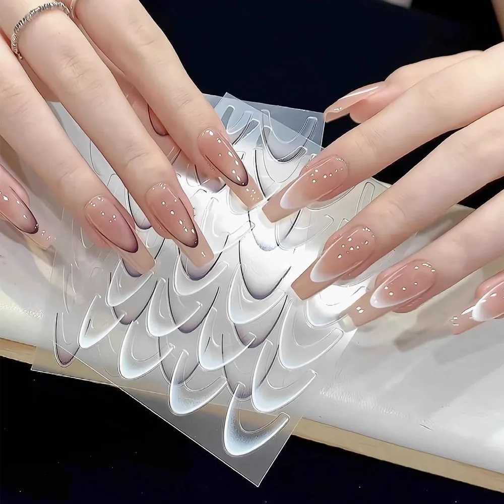 1pcs French Gradient Nail Sticker 3D 14colors Crescent Design Nail Decal Stencil Manicure Guides For Girl Nail Slider DecorationXJ250120