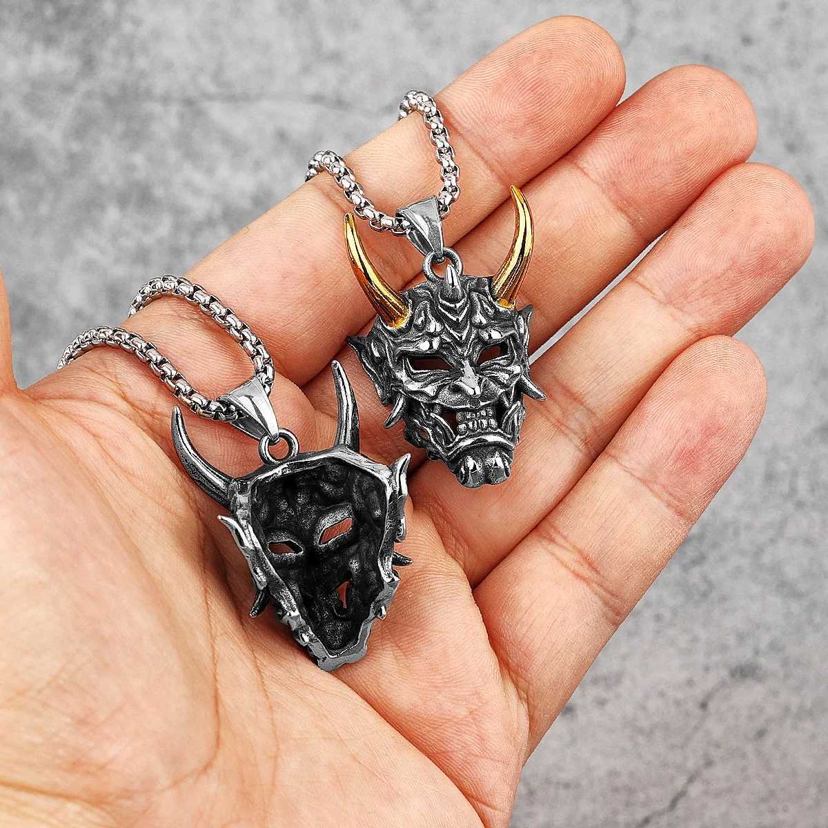 Japanese Hannya Mask Horn Stainless Steel Men Necklaces Pendants Chain Punk for Boyfriend Male Jewelry Creativity Gift WholesaleXJ250121