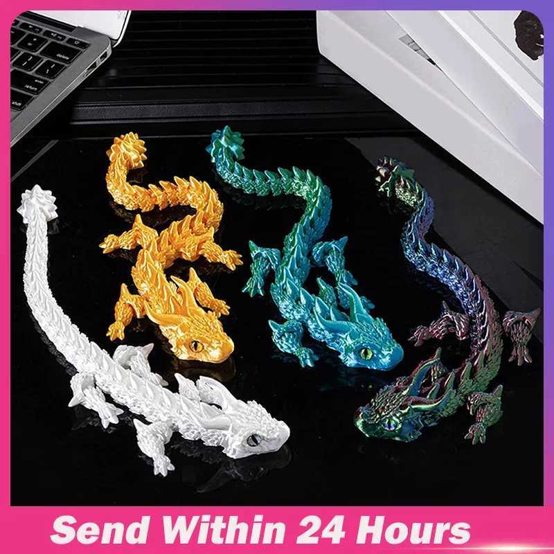 3D Printed Rotatable Articulated Dragons Western Sle Crystal Dragon Home Office Desktop CraftS Ornament Creative Gifts Free shipping