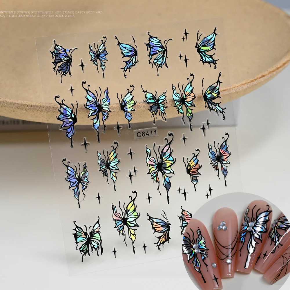 1pcs 3D Aurora Laser Butterfly Nail Art Stickers Shiny Holographic Butterflies Nail Decals 8*10cm Self-Adhesive Nail DecorationsXJ250120