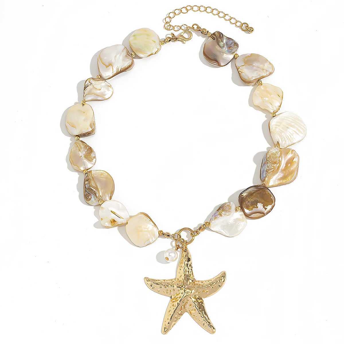 KunJoe Beach Large Gold Color Starfish Pendant Necklace for Women Vintage Short Choker Necklace Collar Chain Jewelry on the NeckXJ250121