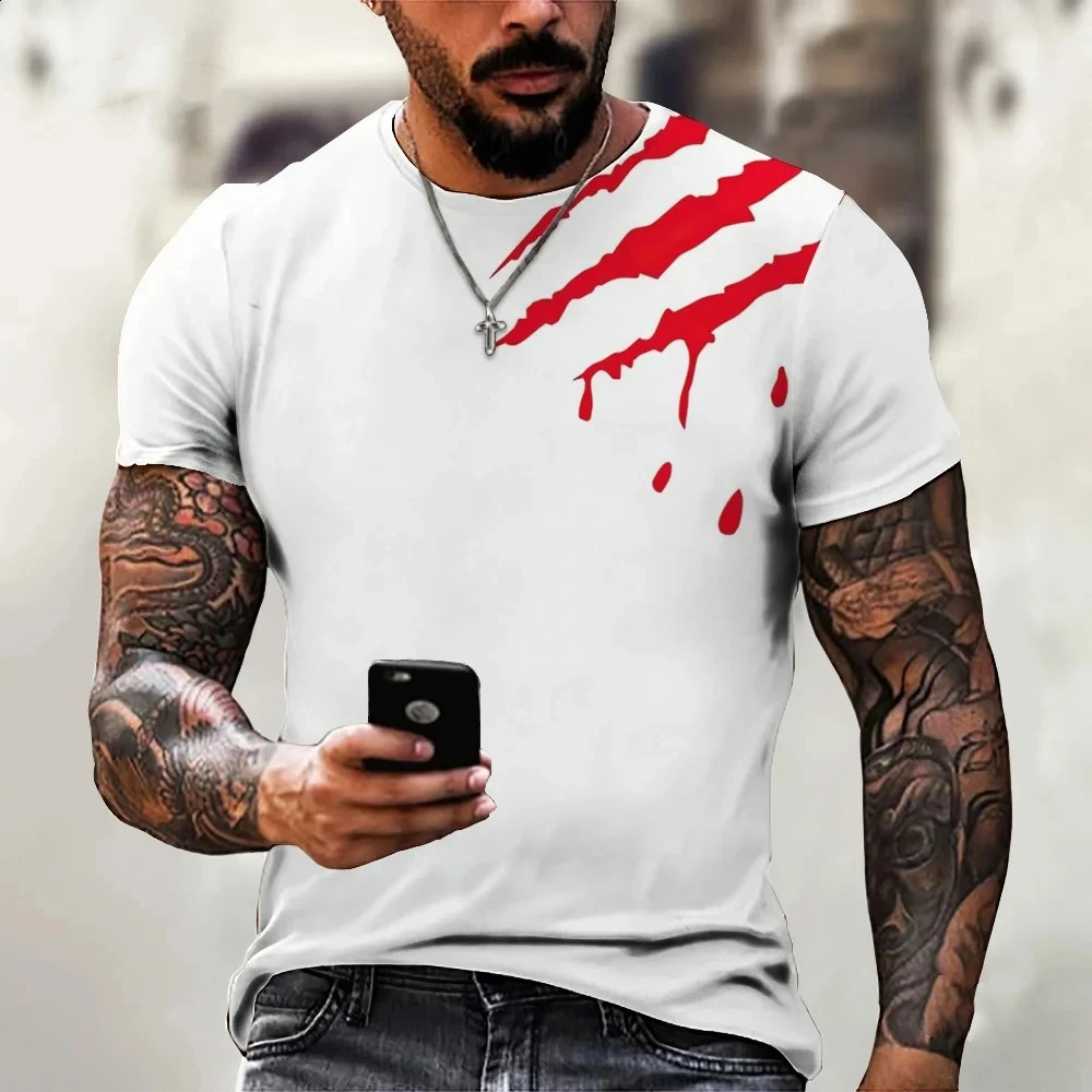 Mens Tshirt Trendy n Black And White Color Art 3D Printed Oversized Round Neck Tops Loose Casual Simple Style T Shirt 250120