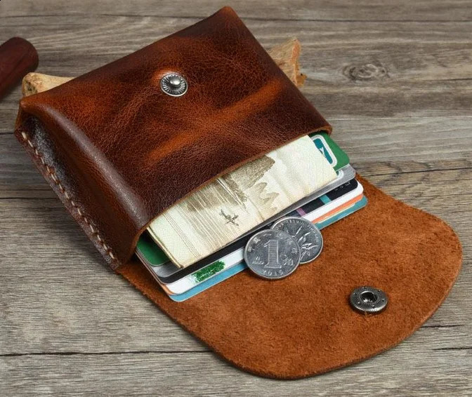 Handwork Vintage Leather Coin Purse Genuine Leather Minimalist Coin Case Men Mini Leather Coin Pouch Card Cowhide 250120