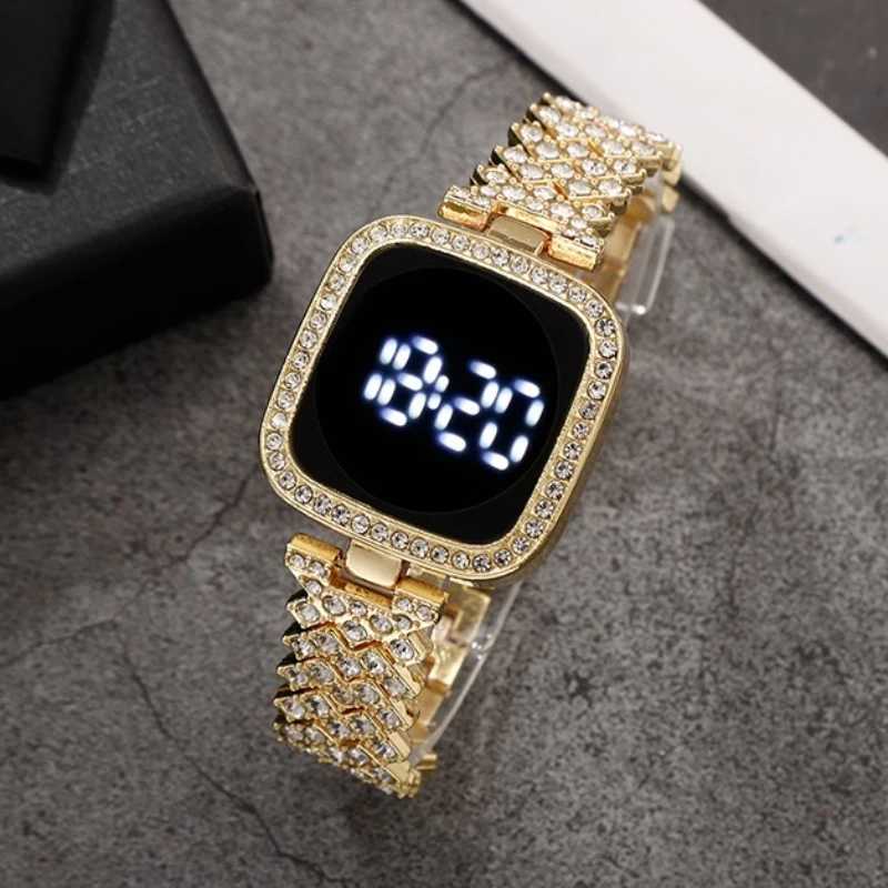 Luxury Rhinestone Digital Watch for Wen Simple Touch Screen LED Watch Fashion Steel Strap Rose Gold Ladies Watch Womens Watch X250203