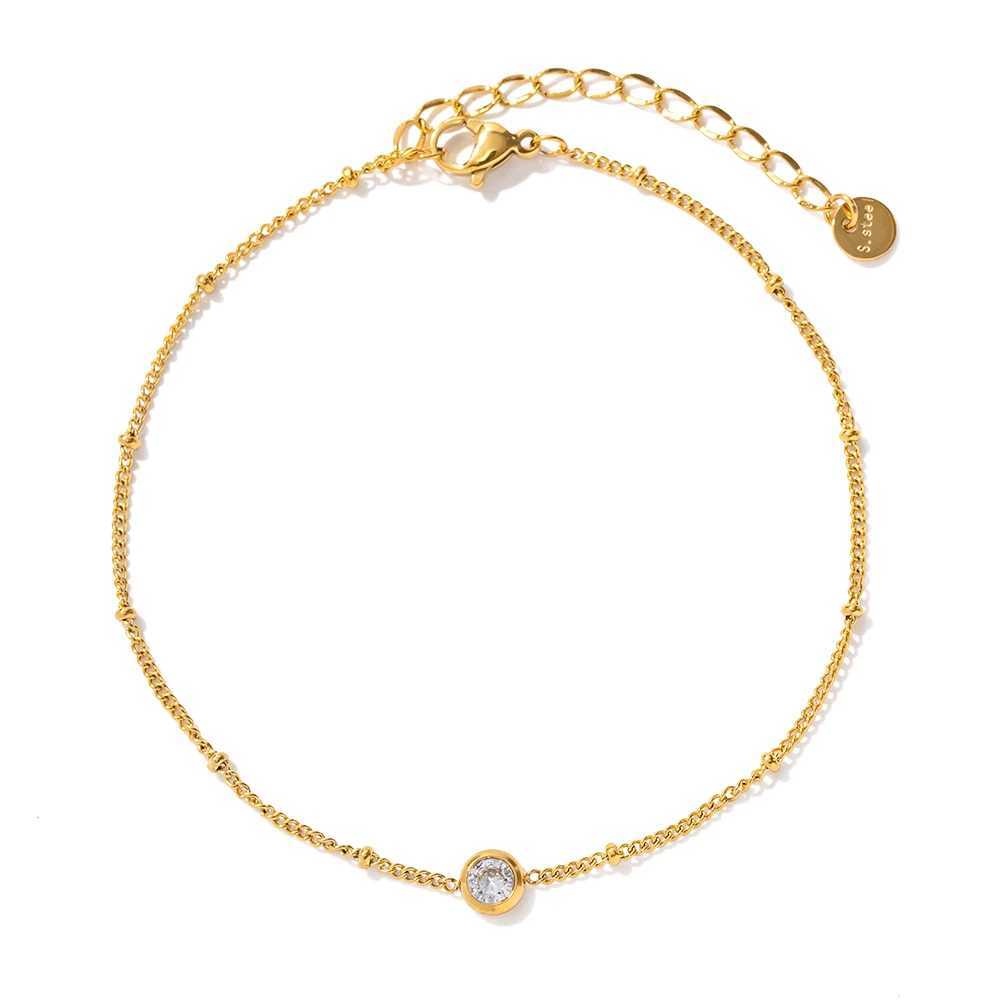 Uworld Dainty 18k Gold Plated Stainl Steel Waterproof Anklet Jewelry Gift Chain Single Zircon Anklet joyera y accesoriosXJ250121
