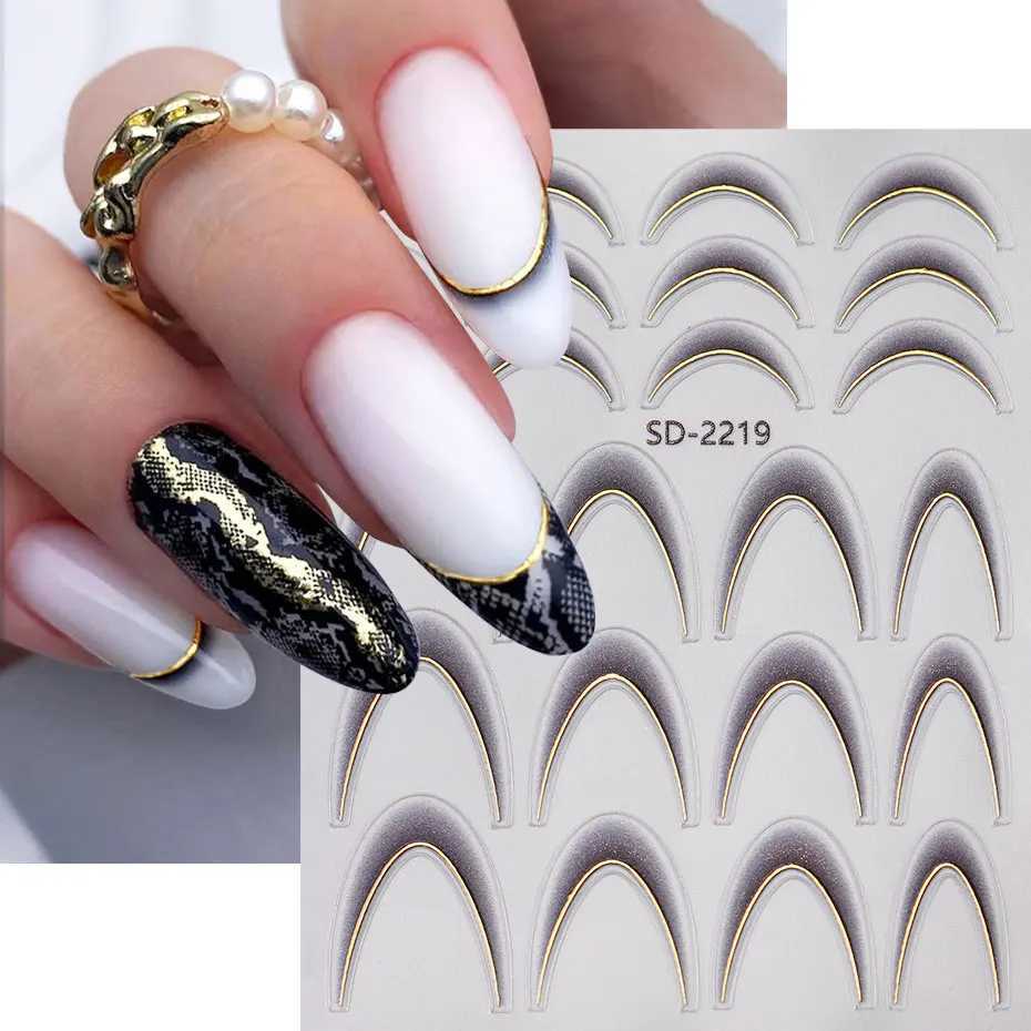 2/4pcs Gradient French Nail Decals Brozing Gold Silver Curved Striped Design Glitter Sticker 3D Dreamy Crescent Manicure SliderXJ250120