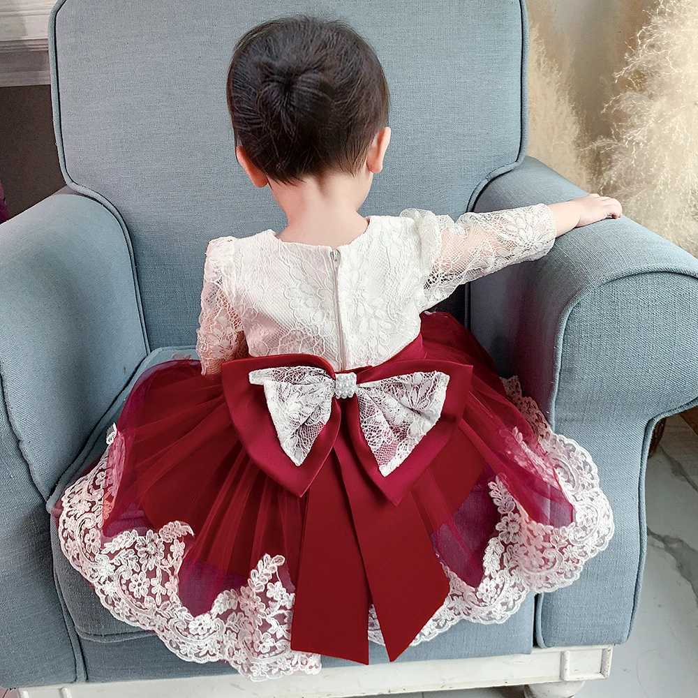 Newborn Long Sleeve Baby Girl Dresses Party Wedding Girl Lace Big Bow Dresses Infant Girl 1st Birthday Princess Baptism Dress X250203