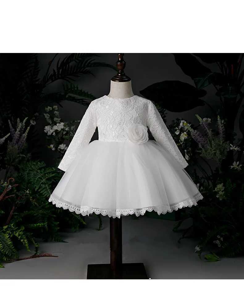 Cute Baby Girl Party Dress for 1st Birthday Frog White Chiffon Long Sleeve Preschool Girl Wedding Christmas Dress X250203