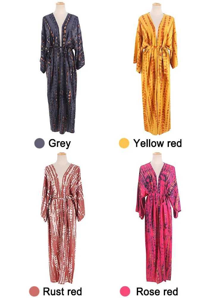 Bohemian striped tie swimsuit cover with Tunic Sarong cardigan Dr 2023 womens bikini cover beach wearing kimono Pareo W250120