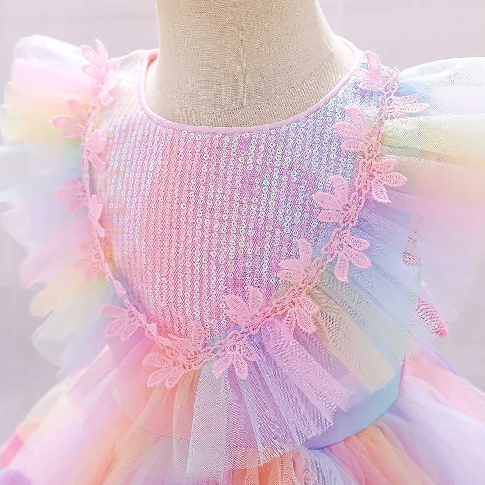 Baby Girls Flower Dress Rainbow Mermaid 1st Birthday Princess Party Wedding Kid Dress for Girl Baptism Bridemaid Evening Dresses X250203