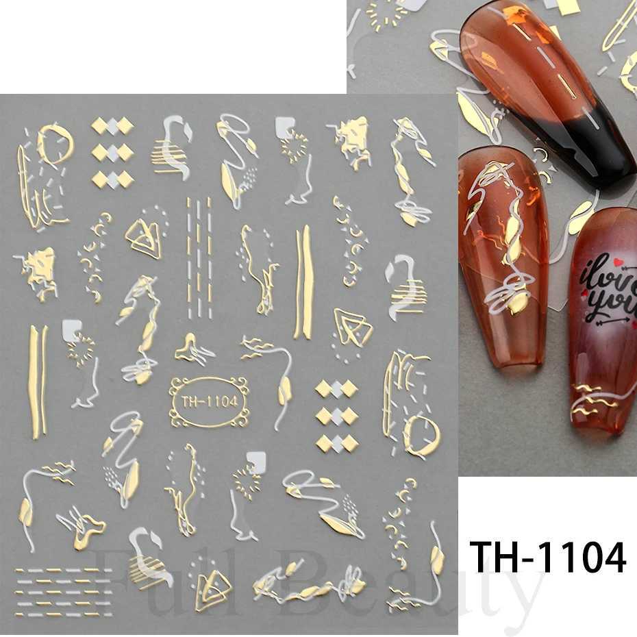 3D Golden Wave Line Nail Sticker Marble Blue Geometry Abstract Flowers Nail Art Sliders Decals Foils Manicure Decorations CHTHXJ250120