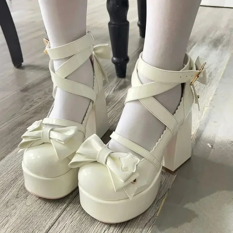 Sweet Vintage Mary Janes Shoe Star Buckle Lolita Kawaii Platform Shoes Female Bowknot Cute Ankle Boots 250118