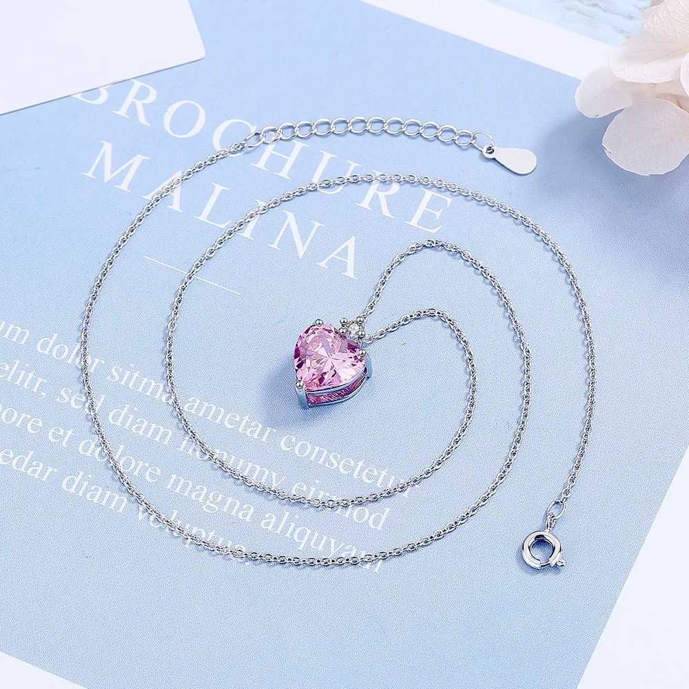 New in 925 Sterling Silver Heart Pink Zircon Womens Neck Chain Necklaces Luxury Jewelry Wholesale Offers WithXJ250114