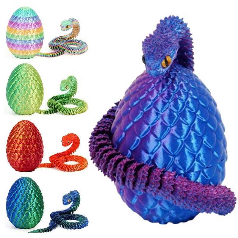30cm 3D Printed Viper Crystal Dragon Egg Fidget Animals Figures Rotatable Articulated Snake Toy New Year Kids Gift Free shipping
