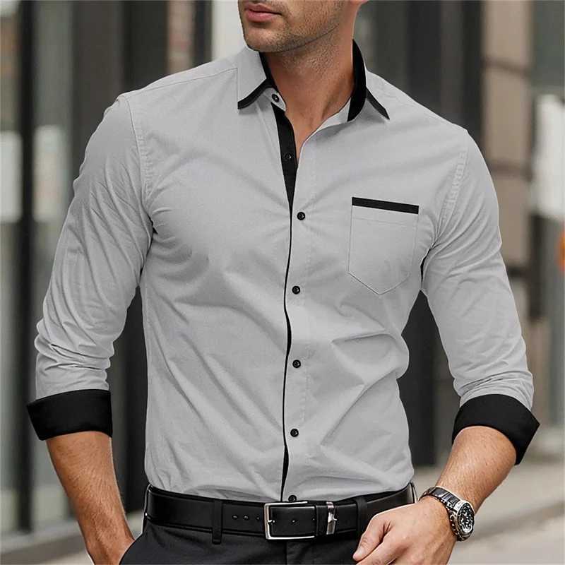 18 color mens shirt long -sleeved shirt single -breasted real pocket daily casual mens top business office loose large sizeXJ250121
