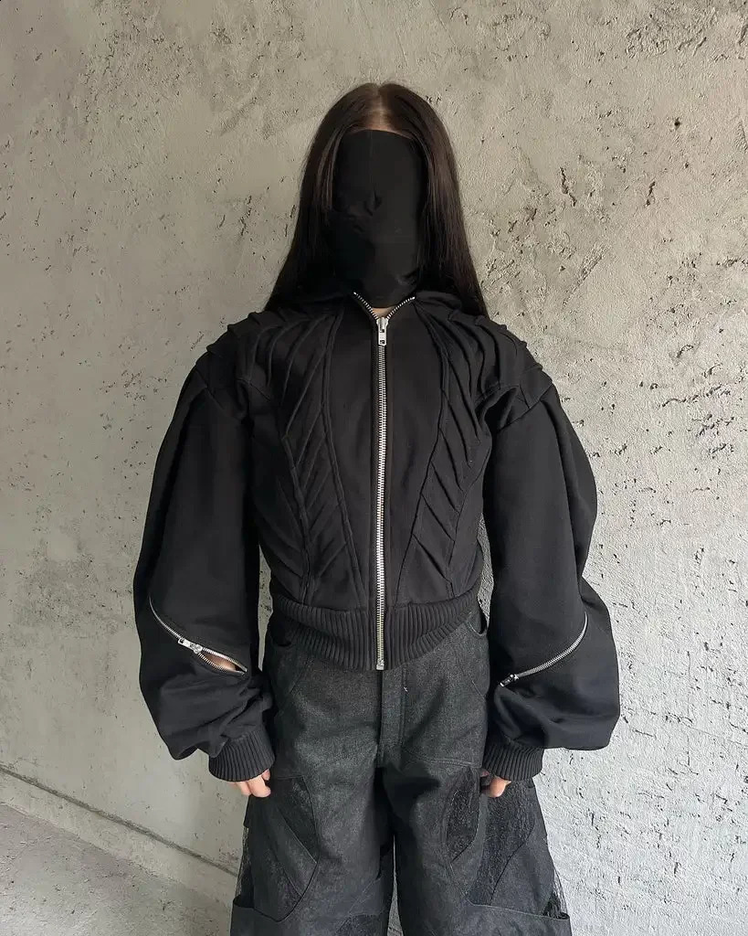 Dark Retro Hoodie Y2K Zip Jacket Rock Hip Hop Embroidered Zipper Long Sleeve Oversized Sweatshirt Men Women Clothes 250110