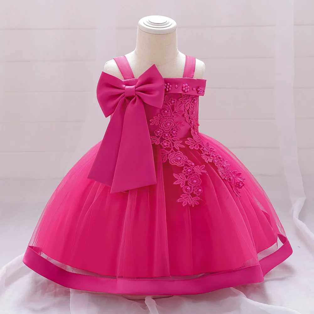 Flower 1 Yrs Birthday Party Dress Baby Girl Shoulder Bow Baptist Princess Girl Wedding Dress Wedding Ceremony Summer Dress X250203