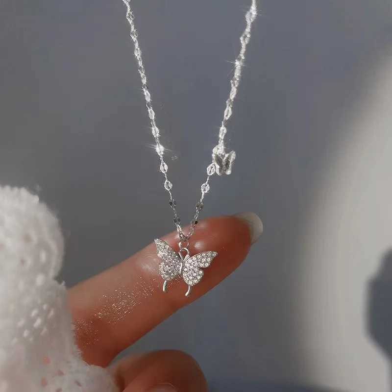 925 Sterling Silver Necklace For Woman Butterfly Necklace Ladies Exquisite Double Layer Clavicle Chain Necklace Jewelry GiftXJ250114